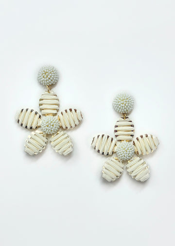 Gold Raffia Wrapped Daisy Earrings